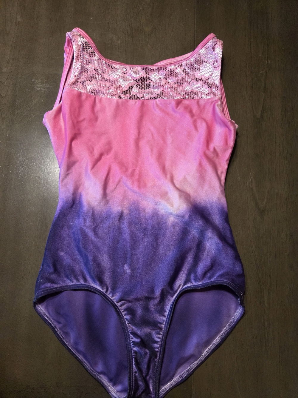 Womans S Pink to Purple Ombre with Lace Ballet leotard